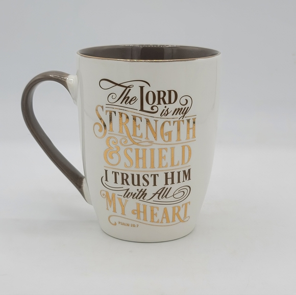 Christian Art Gifts Scripture Mugs Pair Bible Verse Gold Lettering Ceramic Cups - Picture 2 of 11